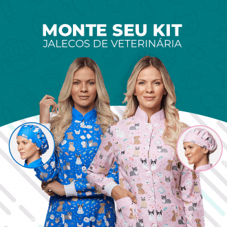 KIT 2X JALECO FEMININO VETERINÁRIA ACINTURADO + 2 X TOUCA - MONTE SEU KIT KIT 2X JALECO FEMININO VETERINÁRIA ACINTURADO + 2 X TOUCA - MONTE SEU KIT