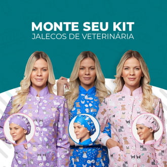 KIT 3X JALECO FEMININO VETERINÁRIA ACINTURADO + 3X TOUCA - MONTE SEU KIT KIT 3X JALECO FEMININO VETERINÁRIA ACINTURADO + 3X TOUCA - MONTE SEU KIT
